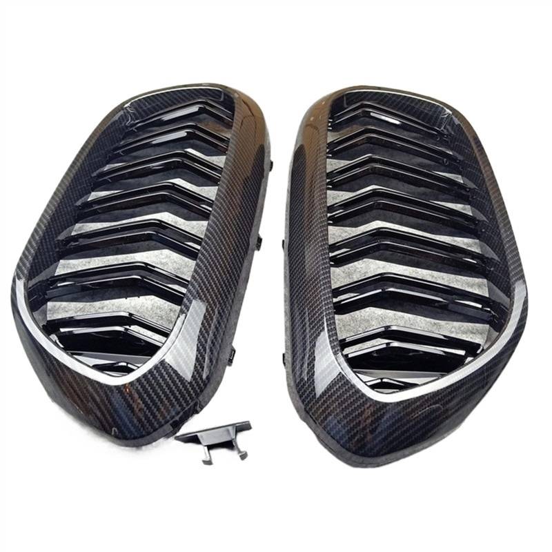 VNABIA Kompatibel Mit 5er G30 G31 Für M5 F90 520i 530i 540i 2018 2019 2020 2021 2022. Glänzend Schwarzer Carbon-Look, Auto-Stoßstangen-Frontgitter Kühlergrill Doppelsteg von VNABIA