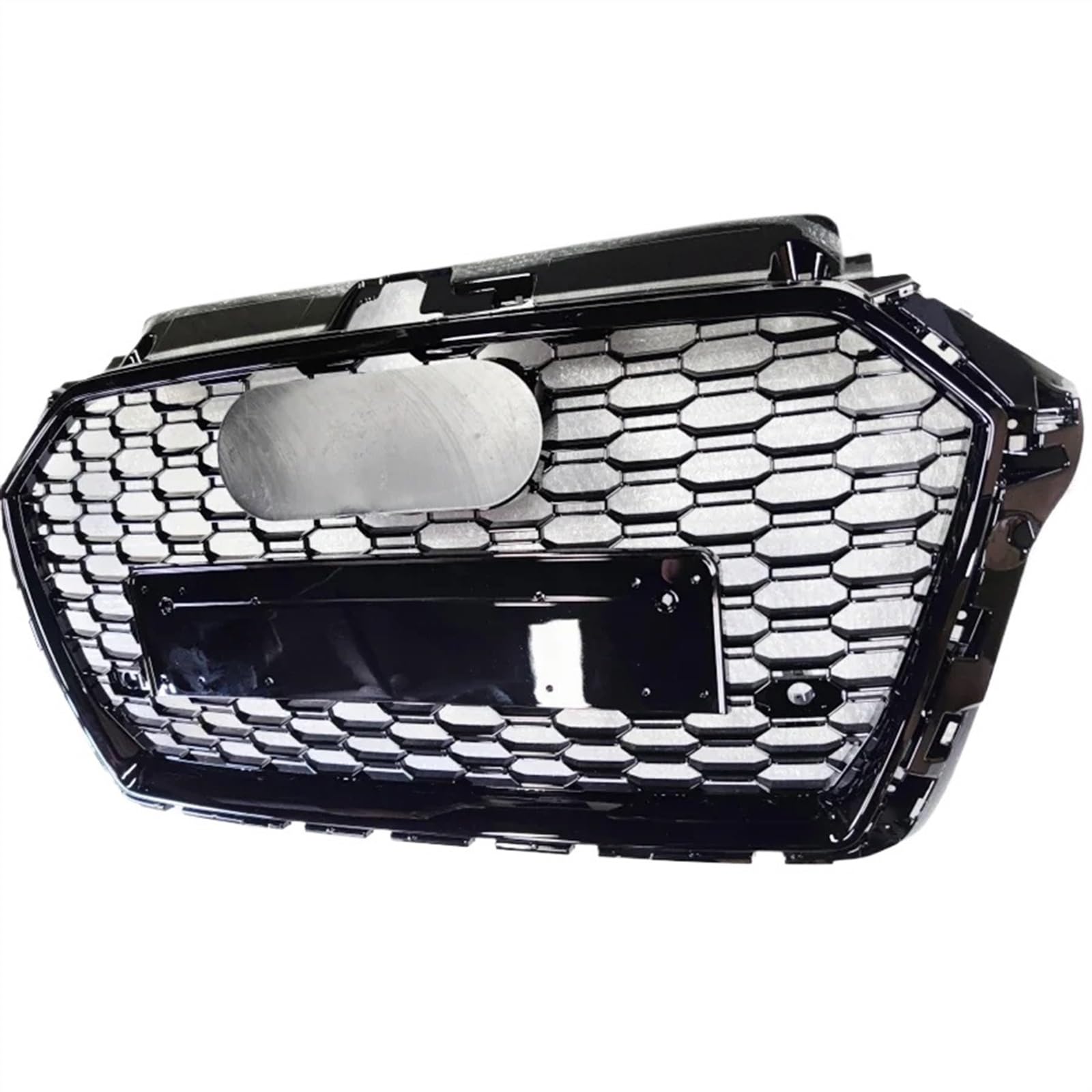 VNABIA Kompatibel Mit A3 S3 RS3 8V 2017 2018 2019 2020 Autofront Für Sport Hex Mesh Honeycomb Hood Grill Autozubehör Ersatz Kühlergrill Doppelsteg(Chrome Emblem) von VNABIA