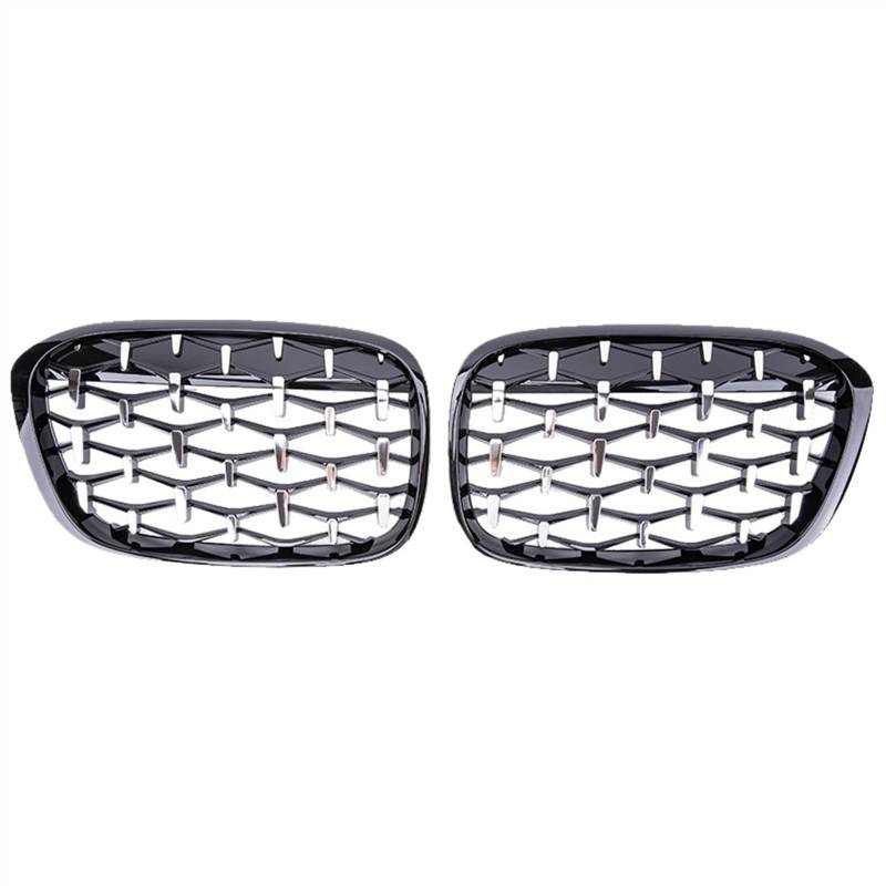 VNABIA Kompatibel Mit X1 F48 F49 2016 2017 2018 2019 Schwarz Glänzende Grills Zubehör Auto-Styling-Gitter Stoßstangennetz Fronteinlassgitter Kühlergrill Doppelsteg(Black Silver) von VNABIA
