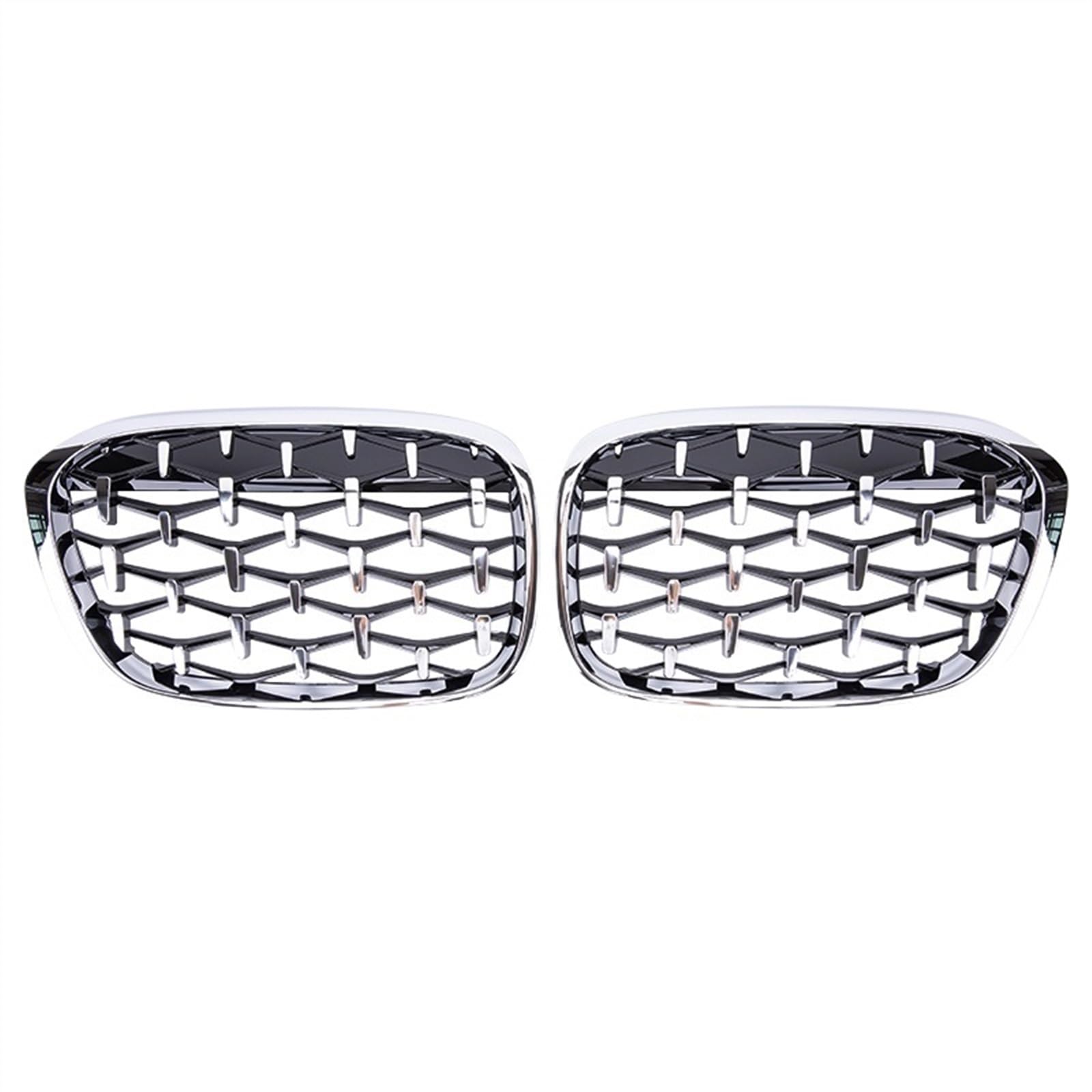 VNABIA Kompatibel Mit X1 F48 F49 2016 2017 2018 2019 Schwarz Glänzende Grills Zubehör Auto-Styling-Gitter Stoßstangennetz Fronteinlassgitter Kühlergrill Doppelsteg(Full Silver) von VNABIA