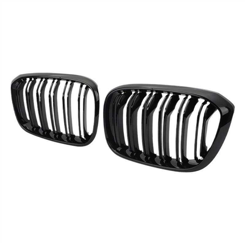 VNABIA Kompatibel Mit X3 G01 G08 Für X4 G02 2018 2019 2020 2021 Doppellamellen-Auto-Frontgrill Nierengrill Auto-Frontstoßstangengrill Kühlergrill Doppelsteg(Gloss Black) von VNABIA