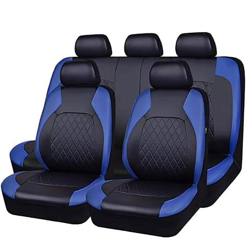 VNUNMALC Autositzbezüge für Audi RS3 RS4 RS5 RS6 RS7 2013-2023, Kunstleder Sitzbezug Sets Wasserdicht Bequem Sitzschoner Innenraum Zubehör für die meisten Limousinen SUV Vans, C/Black-Blue von VNUNMALC