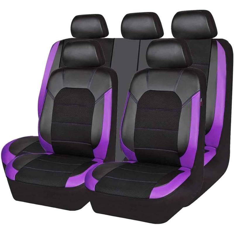 VNUNMALC Autositzbezüge für Audi RS3 RS4 RS5 RS6 RS7 2013-2023, Kunstleder Sitzbezug Sets Wasserdicht Bequem Sitzschoner Innenraum Zubehör für die meisten Limousinen SUV Vans, E/Black-Purple von VNUNMALC