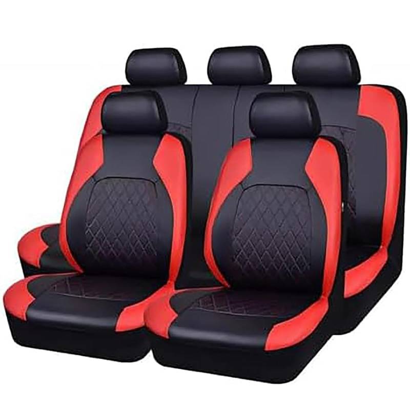 VNUNMALC Autositzbezüge für BMW iX I20 2021-2023, Kunstleder Sitzbezug Sets Wasserdicht Bequem Sitzschoner Innenraum Zubehör für die meisten Limousinen SUV Vans, B/Black-Red von VNUNMALC