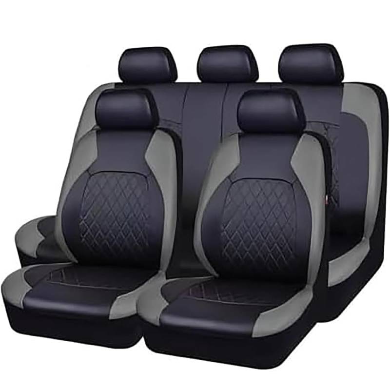 VNUNMALC Autositzbezüge für Ford EVOS 2022-2024, Kunstleder Sitzbezug Sets Wasserdicht Bequem Sitzschoner Innenraum Zubehör für die meisten Limousinen SUV Vans, D/Black-Grey von VNUNMALC