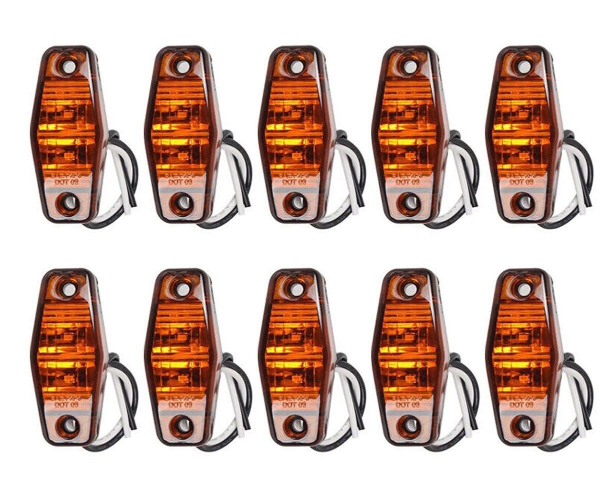 VNVIS 10er-Pack Seitenmarkierungsleuchten, 24 V, 2 LEDs, bernsteinfarben, orange, für LKW, Kipper, Wohnwagen, Wohnmobil, Bus mit Chromblende von VNVIS