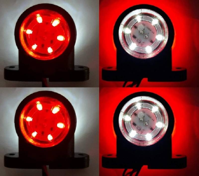 VNVIS 4 x kleine LED Seitenmarkierungsleuchten 12 / 24 V rot/weiß leuchtet Fahrgestell LKW Anhänger Wohnmobil Zubehör von VNVIS