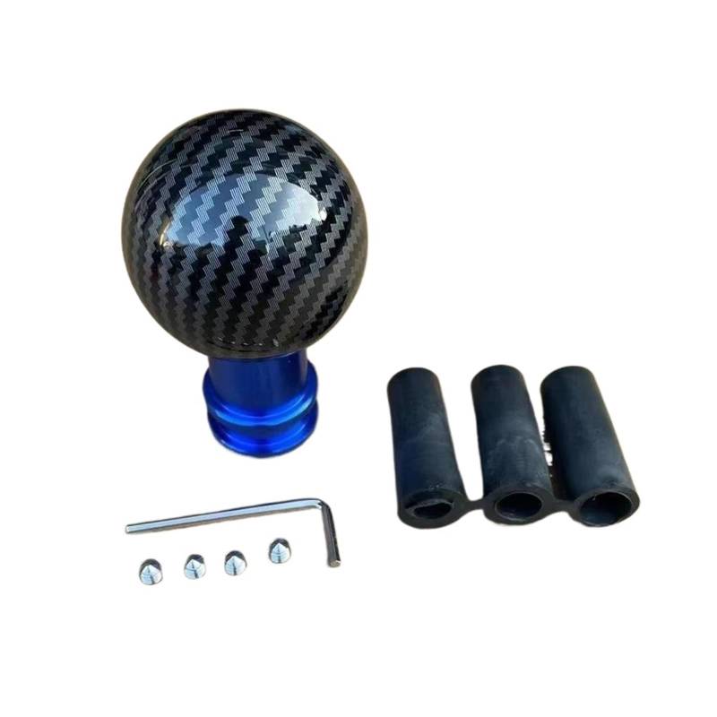 Schaltknauf Universal Auto Schaltknauf Schalthebel Runde Kugelform Wassertransferdruck Kohlefaser 3 Stück Adapter M12 M10 M8(Blue) von VNXWHKGN