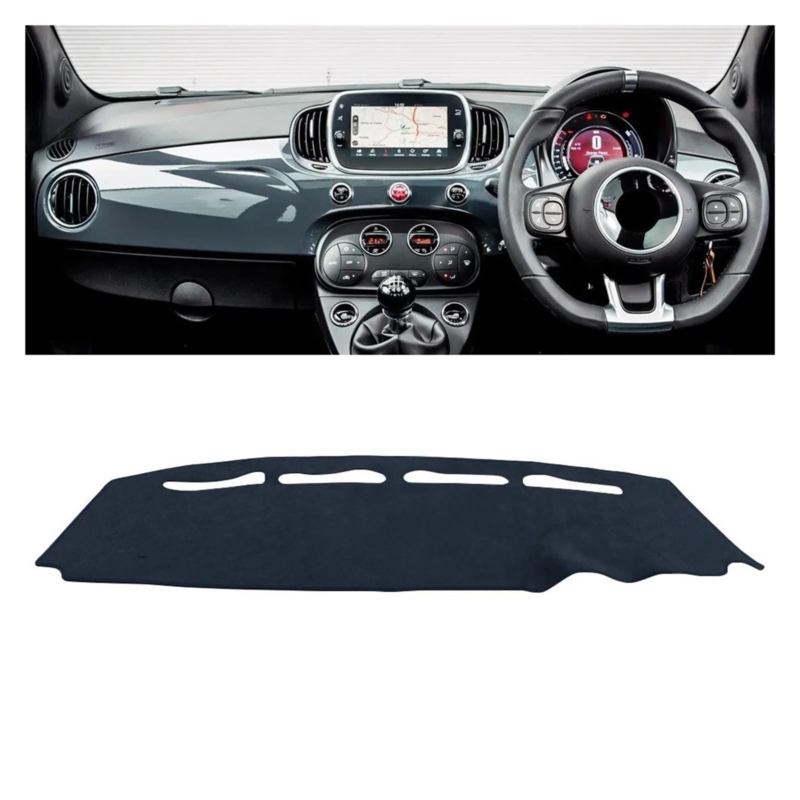 Car Dashboard Cover Für Abarth 595 2012-2024 Für FIAT 500 500C 500e 2007-2024 Auto Armaturenbrett Sonnenschutz Abdeckung Matte Vermeiden Licht Teppich Sonnenschutz Dashboard Mats(Black RHD) von VOALVT