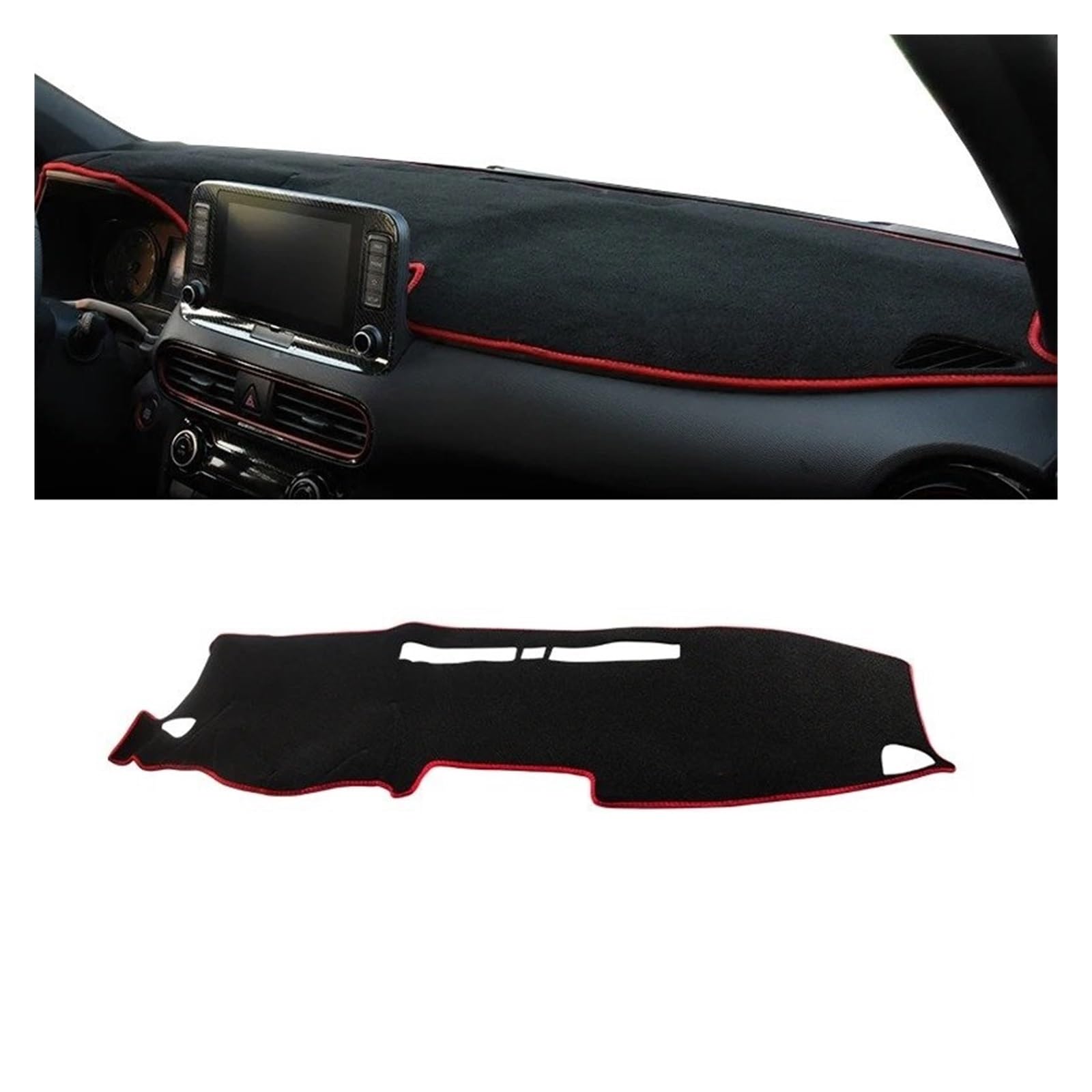 Car Dashboard Cover Für Hyundai Für Kona EV 2017-2022 Auto-Armaturenbrett-Abdeckung Vermeiden Sie Licht Anti-UV-Rutsch-Mattenschutz Sonnenschutz Dashboard Mats(A LHD Red Side) von VOALVT