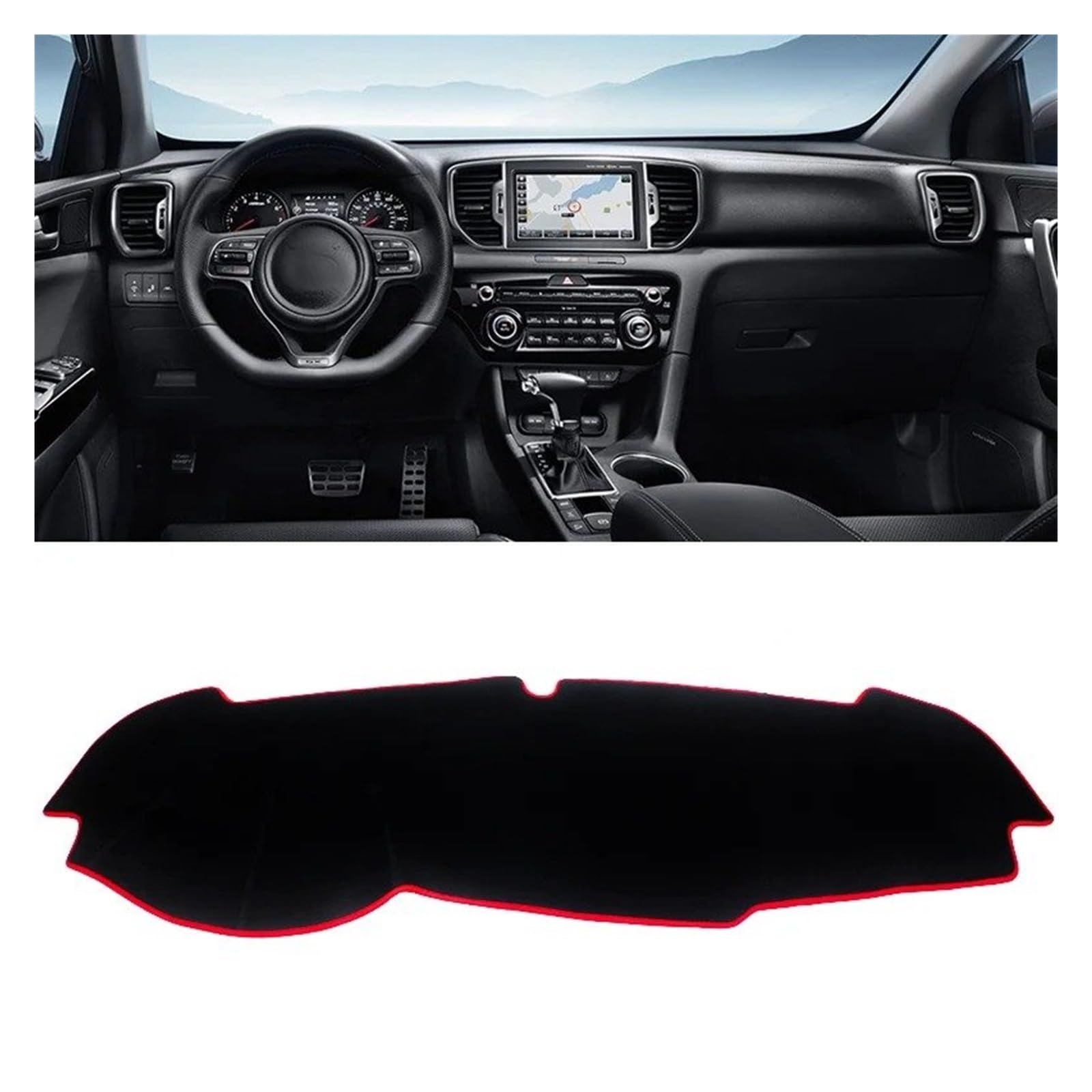 Car Dashboard Cover Für Kia Für Sportage 2016-2021 Auto-Armaturenbrett Vermeiden Lichtmatte Instrumentenplattform-Abdeckung Teppiche Sonnenschutz Dashboard Mats(LHD Red Side) von VOALVT