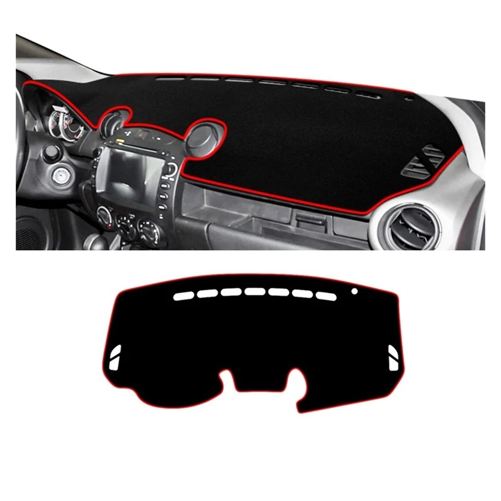 Car Dashboard Cover Für Mazda 2 Für Demio 2007-2014 Autozubehör Armaturenbrettabdeckung Anti-UV-Gehäuse rutschfeste Innenteppiche Sonnenschutz Dashboard Mats(LHD Red Side) von VOALVT