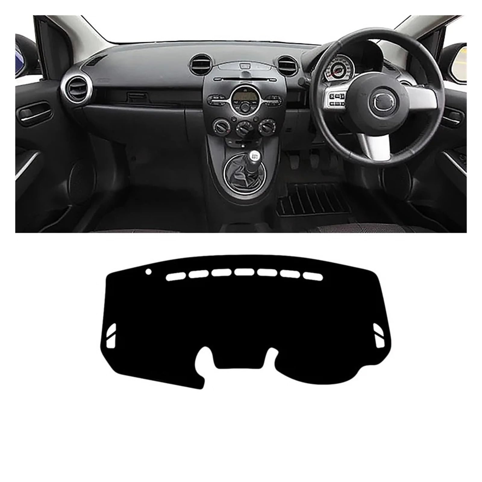 Car Dashboard Cover Für Mazda 2 Für Demio 2007-2014 Autozubehör Armaturenbrettabdeckung Anti-UV-Gehäuse rutschfeste Innenteppiche Sonnenschutz Dashboard Mats(RHD Black Side) von VOALVT