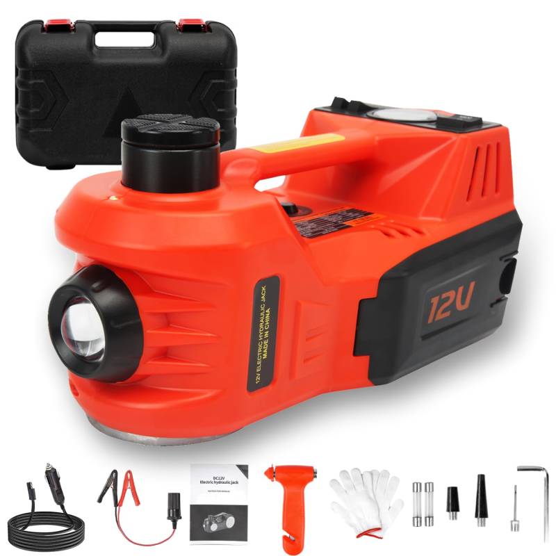 VOBOR Elektrisch Hydraulischer Wagenheber 5 t,12V Elektrischer Wagenheber mit Aufblasbare Pumpe und Licht, 4 in 1 Wagenheber Reifenwechselwerkzeug für Auto SUV Werkstätten Notfallreparatur von VOBOR