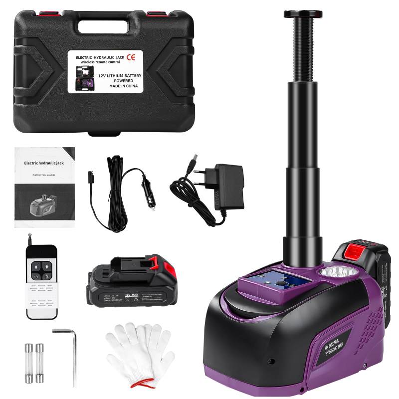 VOBOR Elektrischer Wagenheber Akku, 5T Kabellose Wagenheber Elektrisch 12v mit Batterie und LED Licht, 167-450 mm Hydraulik Wagenheber Set für Auto, SUV, MPV & Pickup Reifenwechsel Garage Reparatur von VOBOR