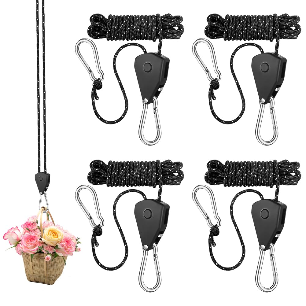 4 Stück Ratchet Hanger, 1/8 Zoll Verstellbare Seilratsche mit Haken, 2M Einstellbare Seilratsche, 4 mm Reflektierende Abspannseile, Seilspanner für Pflanzenventilator Licht Zimmerpflanzen Sonnensegel 4 Stück Ratchet Hanger, 1/8 Zoll Verstellbare Seilratsche mit Haken, 2M Einstellbare Seilratsche, 4 mm Reflektierende Abspannseile, Seilspanner für Pflanzenventilator Licht Zimmerpflanzen Sonnensegel von VOHESEA