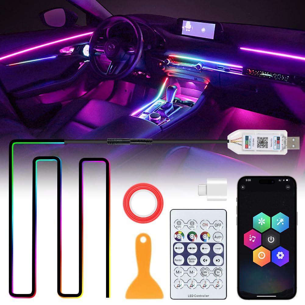 Auto LED Innenbeleuchtung, RGB Ambientebeleuchtung Auto Strip 110cm Auto Innenraumbeleuchtung Ambientebeleuchtung auto USB-Port, APP-Steuerung LED-Lichter Auto Neonleuchtleisten Ambient Lighting Kits Auto LED Innenbeleuchtung, RGB Ambientebeleuchtung Auto Strip 110cm Auto Innenraumbeleuchtung Ambientebeleuchtung auto USB-Port, APP-Steuerung LED-Lichter Auto Neonleuchtleisten Ambient Lighting Kits von VOHESEA