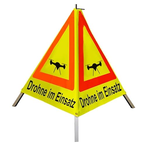Warnpyramide 70 cm, Drohne im Einsatz (Sonderzeichen: Drohne), leicht, gelb tagesl. von VOLMER VERMESSUNGSGERÄTE- & AKKU-SERVICE