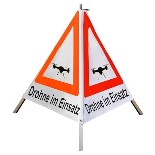Warnpyramide 70 cm, Drohne im Einsatz (Sonderzeichen: Drohne), leicht Mittelfuß, weiß tagesl. von VOLMER VERMESSUNGSGERÄTE- & AKKU-SERVICE
