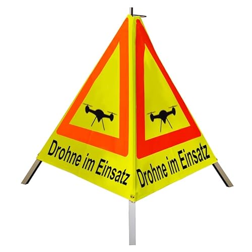 Warnpyramide 70cm Sonderzeichen Drohne "Drohne im Einsatz" - gelb tagesl., schwer von VOLMER VERMESSUNGSGERÄTE- & AKKU-SERVICE
