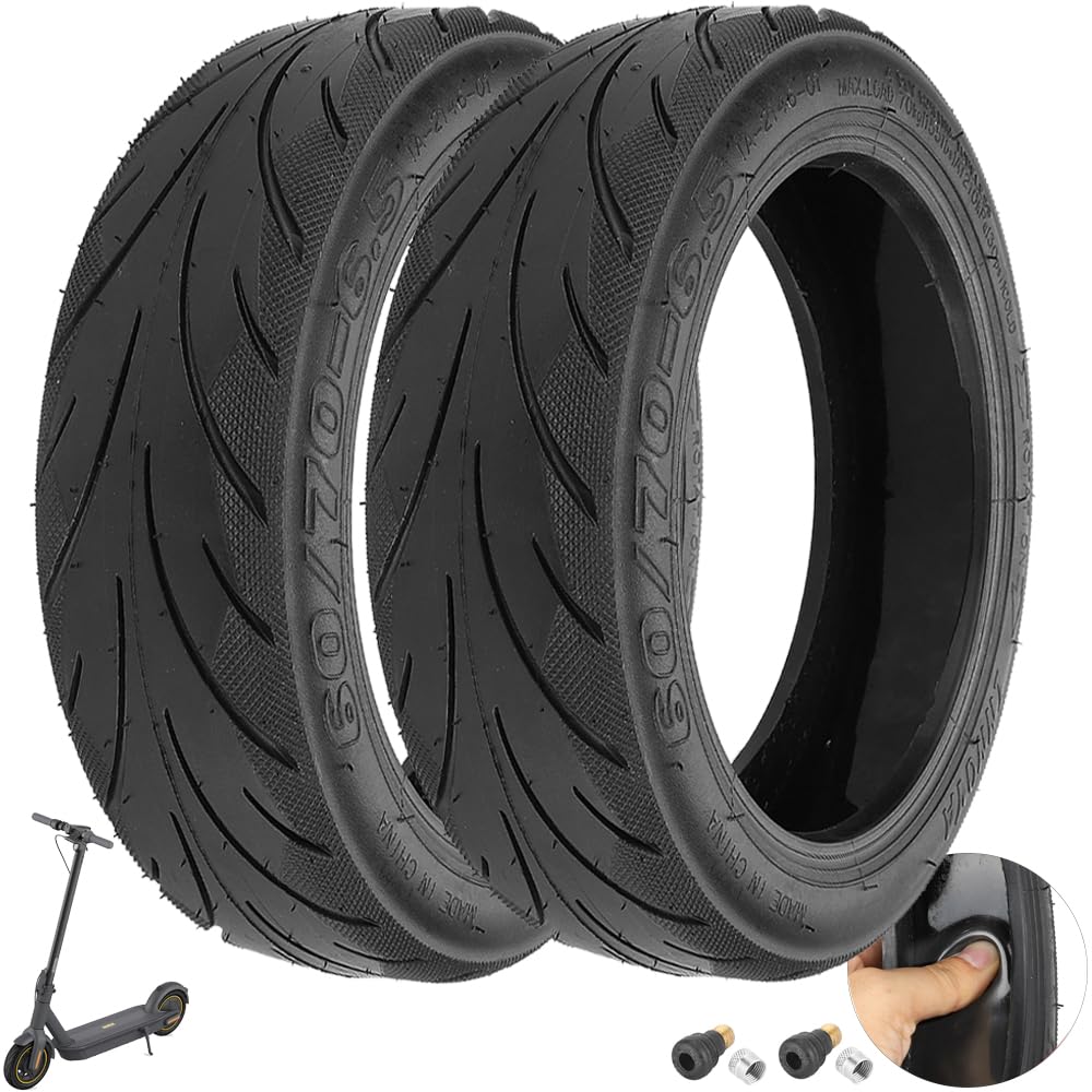VOLOHAS 60/70-6.5 Tubeless Reifen mit Ventil für Segway Ninebot Max G30 Vorne/Hinten Scooter 10 Zoll Ersatzräder Hochelastische Ersatz Reifen mit Live-Kleber Reparierbar Pannensicher (2 PCS) von VOLOHAS