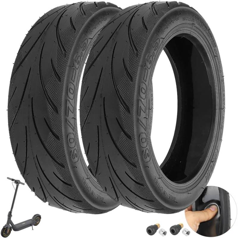 VOLOHAS 60/70-6.5 Tubeless Reifen mit Ventil für Segway Ninebot Max G30 Vorne/Hinten Scooter 10 Zoll Ersatzräder Hochelastische Ersatz Reifen mit Live-Kleber Reparierbar Pannensicher (2 PCS) von VOLOHAS
