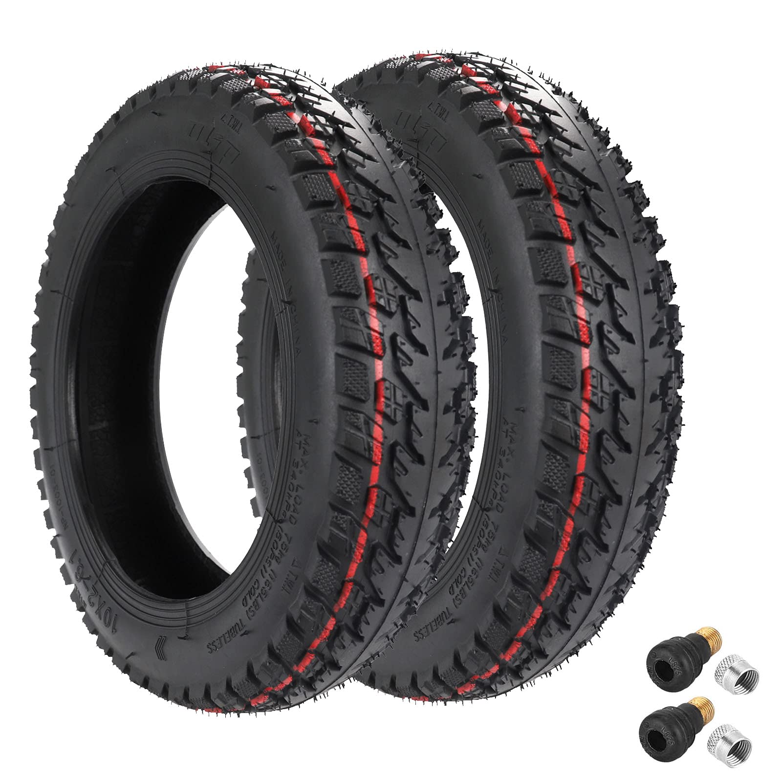 VOLOHAS 10x2-6.1 Off-Road Tubeless Reifen Vakuumreifen mit Ventil rutschfest Explosionsgeschützt Verschleißfest Starker Grip Geräuscharmer 10-Zoll Elektroroller Ersatzteil (2 PCS) von VOLOHAS