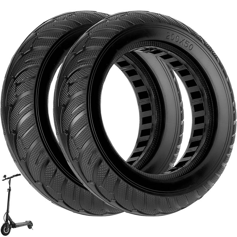 VOLOHAS 200x50 Vollgummireifen für Dualtron Speedway Mini 4 Pro/SpeedTrott GX12 Elektroroller Explosionsgeschützte Dämpfung Scooter-Rad 8 Zoll 8,0 * 2,0 Vollreifen Ersatzräder Hinterrad (2 Stück) von VOLOHAS