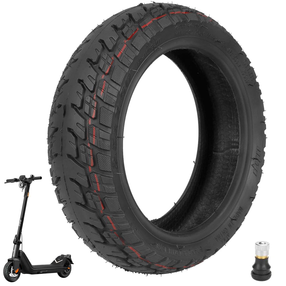 VOLOHAS 9,5 Zoll Offroad Reifen 9.5 * 2.50 Tubeless Reifen für NIU KQi3/Pro/Max Elektroroller Zubehör Vorne/Hinten Verschleißfester Vakuumreifen Rutschfeste Dicke Reifen Ersatzräder Ventil (1 Stück) von VOLOHAS