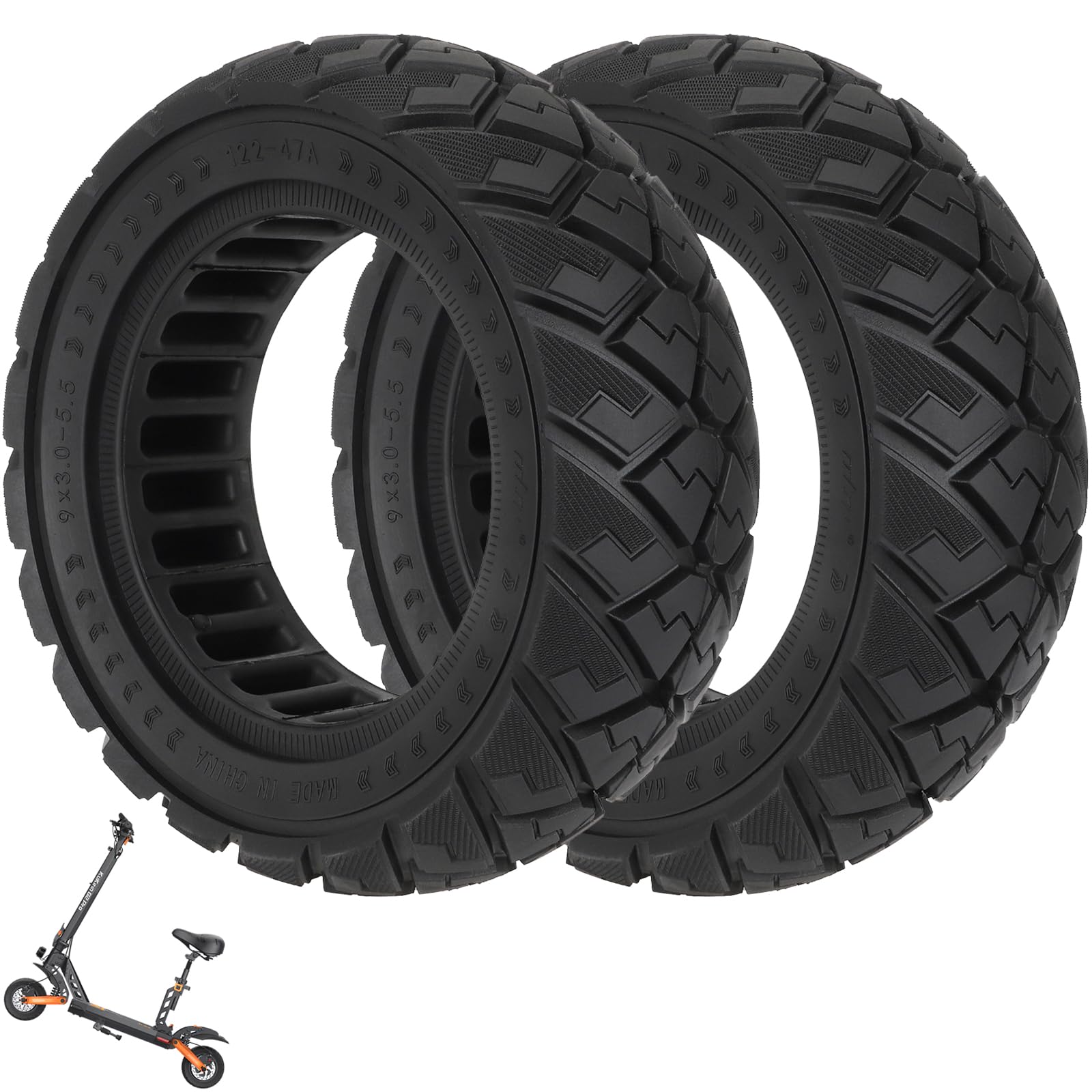VOLOHAS 9x3,0-5,5 Vollreifen für Kukirin G2 pro, Zero 10X, Dualtron Eagle Pro Elektroroller Ersatzreifen Vollgummireifen Anti-Rutsch Off-Road Solide Reifen Pannensicher (2 Stück) von VOLOHAS