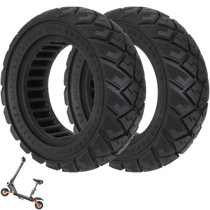 VOLOHAS 9x3,0-5,5 Vollreifen für Kukirin G2 pro, Zero 10X, Dualtron Eagle Pro Elektroroller Ersatzreifen Vollgummireifen Anti-Rutsch Off-Road Solide Reifen Pannensicher (2 Stück) von VOLOHAS