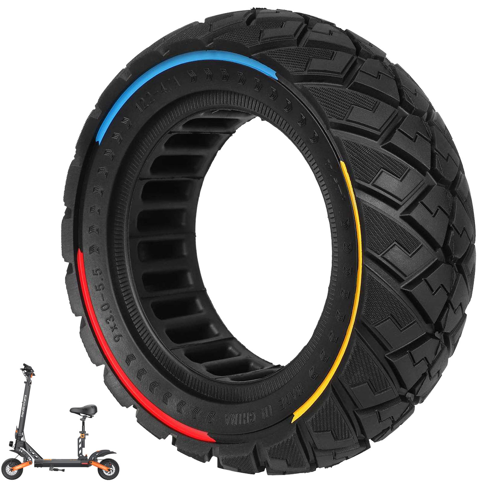 VOLOHAS 9x3,0-5,5 Vollreifen für Kukirin G2 pro, Zero 10X, Dualtron Eagle Pro Elektroroller Ersatzreifen Vollgummireifen Anti-Rutsch Off-Road Solide Reifen Pannensicher (Bunt 1 Stück) von VOLOHAS