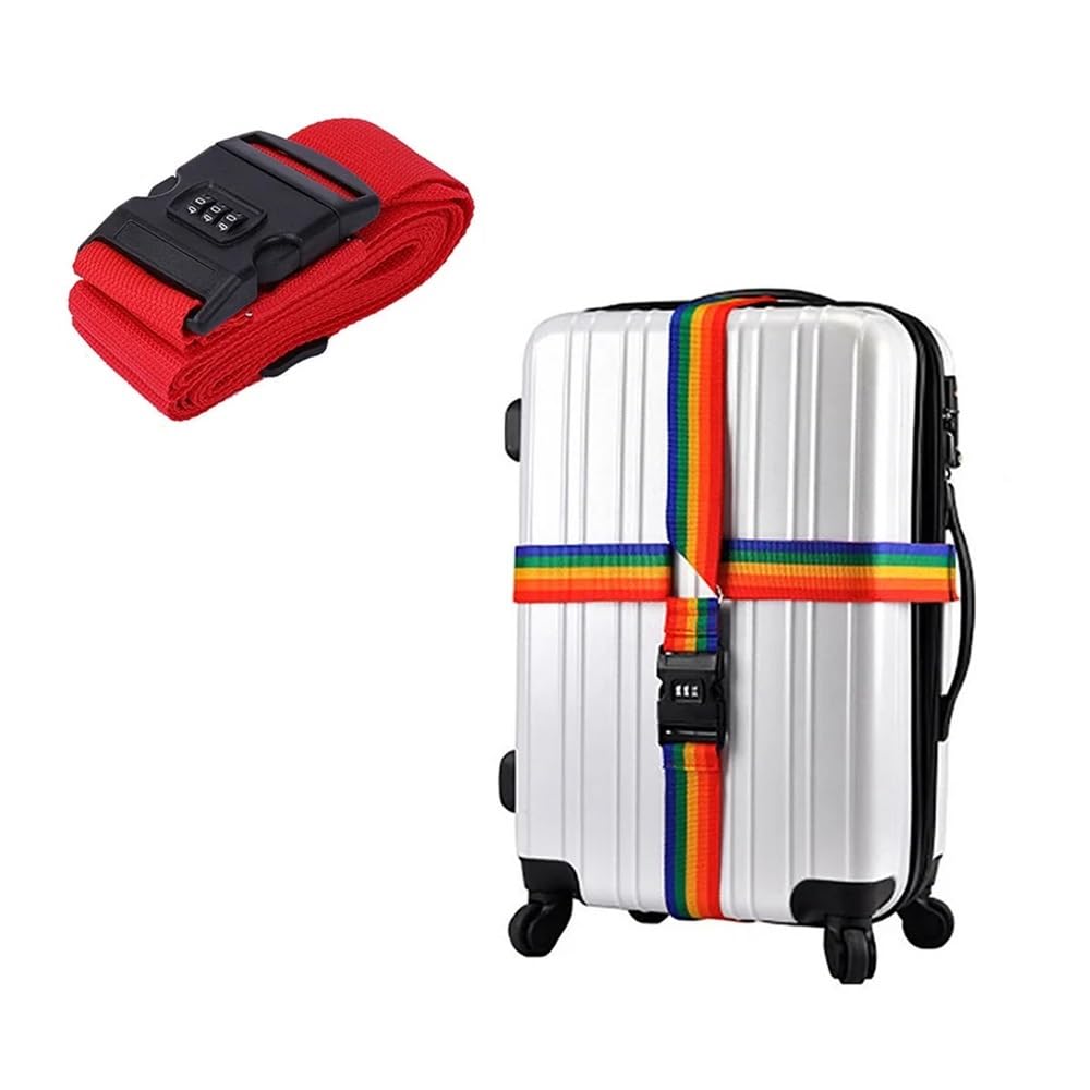 VONCYKI Cipher Lock Gepäckgurte, verstellbar, Reisekoffer-Schnalle, Gepäckgurt, Reisezubehör, Koffer, Verpackung, Sicherheitsgurte (roter Gurt) von VONCYKI