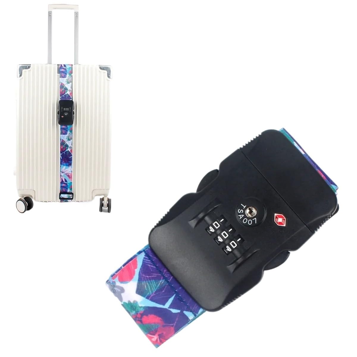 VONCYKI Digitaldruck Gepäckgurte, 200 cm, charakteristisches Gepäckband, Reise-Sicherheitsgurt, Gepäck, Zugstangenhülle (violettes Blitzschloss) von VONCYKI
