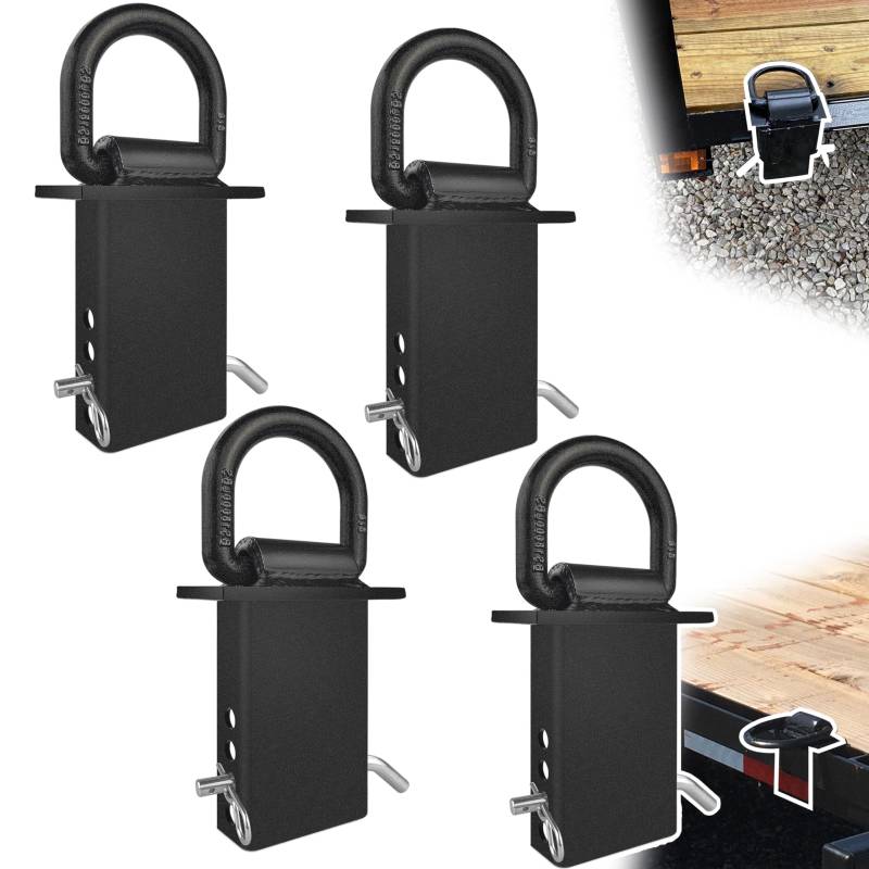 VONLX Stake Pocket D Rings 4Pcs 18000lbs Heavy Duty Removable D-Ring Stake Pocket Tie Down for Utility Trailers and Flatbeds with Hitch Pin, Removable Tie Down Utility for Flatbed Cargo Trucks, Black von VONLX