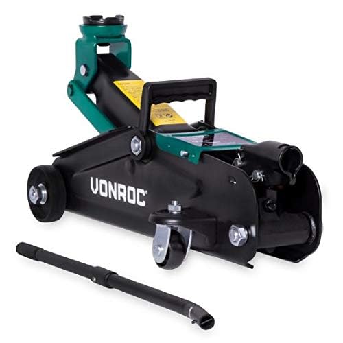 VONROC Wagenheber hydraulisch 2T - Rangierwagenheber flach für Auto bis 2 Tonnen - Ideal für Reifenwechsel oder Bastler - Höhe bis 33cm und inklusive Langer Hubgriff von VONROC