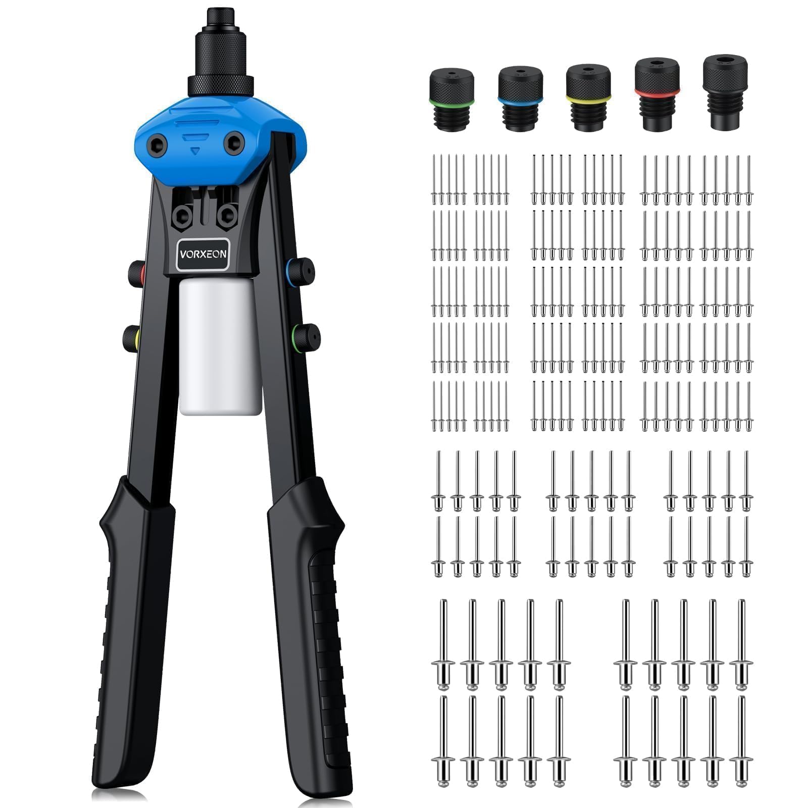 VORXEON Nietzange Set Blindnietzange mit 200tlg Blindnieten 5-TLG auswechselbaren Mundstücke Professionelles 13in Popnietenzange Nietwerkzeug für Automobil Eisenbahn Möbel Instrument VORXEON Nietzange Set Blindnietzange mit 200tlg Blindnieten 5-TLG auswechselbaren Mundstücke Professionelles 13in Popnietenzange Nietwerkzeug für Automobil Eisenbahn Möbel Instrument von VORXEON