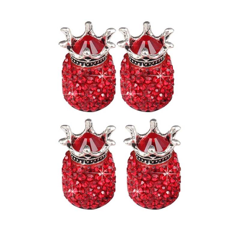 Vosarea Zubehör 4pcs Valve Stem Caps Rhinestone Crown Shaped Car Tire Valve Caps Auto Car Wheel Tire Dustproof Bling Car Accessories (Red) Autozubehör von VOSAREA
