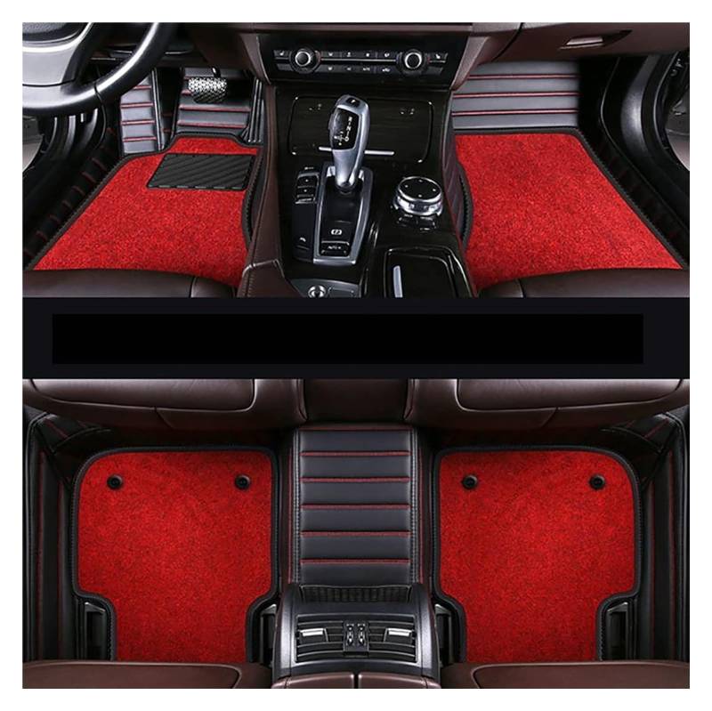 Vorne Hinten Automatten Für A&UDI A6 A5 A4 A3 A2 R8 Q3 Q5 Q7 S4 S5 S6 S7 A7 A8 A6L TT Auto-Fußmatten, Individuelle Auto-Fußmatten, rutschfeste Auto-Bodenmatte(Black Red Line - Red) von VPLPEREQAK