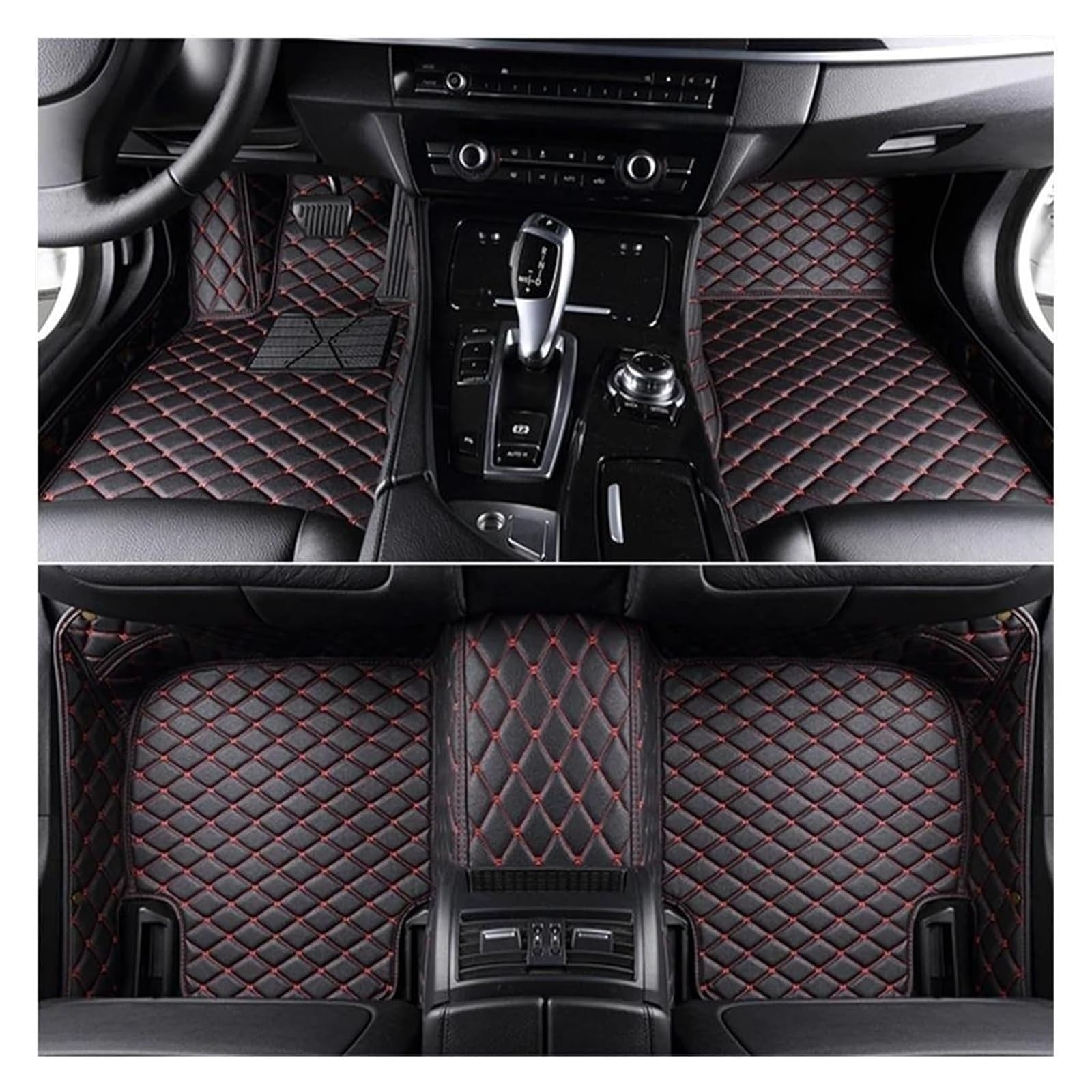 Vorne Hinten Automatten Für Je&ep Für Commander 2018 2019 2020 2021 2022 2023 Auto Fußmatten 4 Türen Innen Zubehör Teppich Teppich Boden Matte Set(Black Red 4pcs) von VPLPEREQAK