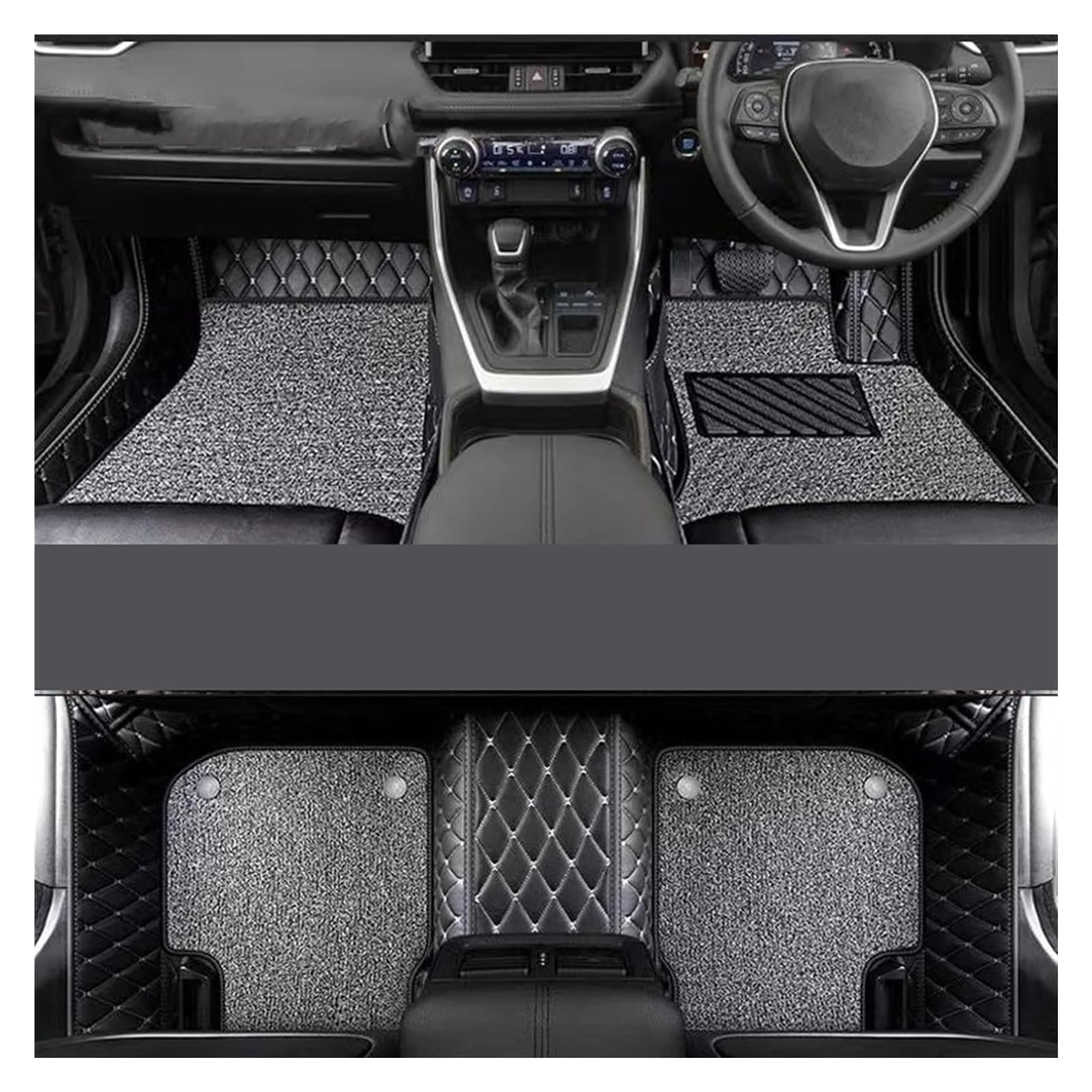 Vorne Hinten Automatten Für T&oyota Für RAV4 2020 2021 2022 RHD Rechtslenker Leder Auto Fußmatten Teppich Innen Fuß Pads Nicht Slip Boden Matte(Double Layer Black) von VPLPEREQAK