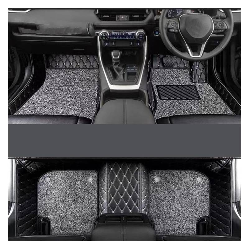 Vorne Hinten Automatten Für T&oyota Für RAV4 2020 2021 2022 RHD Rechtslenker Leder Auto Fußmatten Teppich Innen Fuß Pads Nicht Slip Boden Matte(Double Layer Black) von VPLPEREQAK