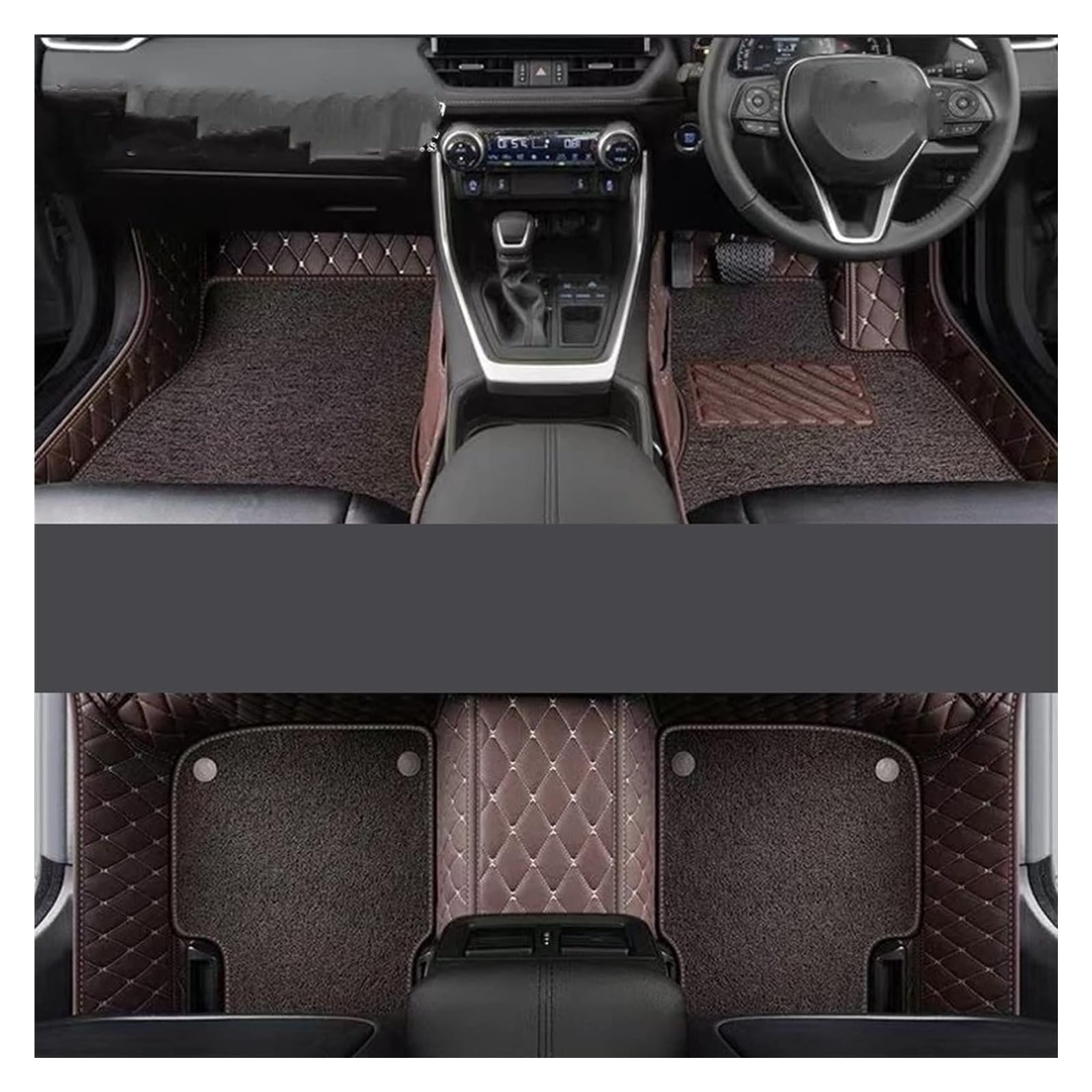 Vorne Hinten Automatten Für T&oyota Für RAV4 2020 2021 2022 RHD Rechtslenker Leder Auto Fußmatten Teppich Innen Fuß Pads Nicht Slip Boden Matte(Double Layer Brown) von VPLPEREQAK