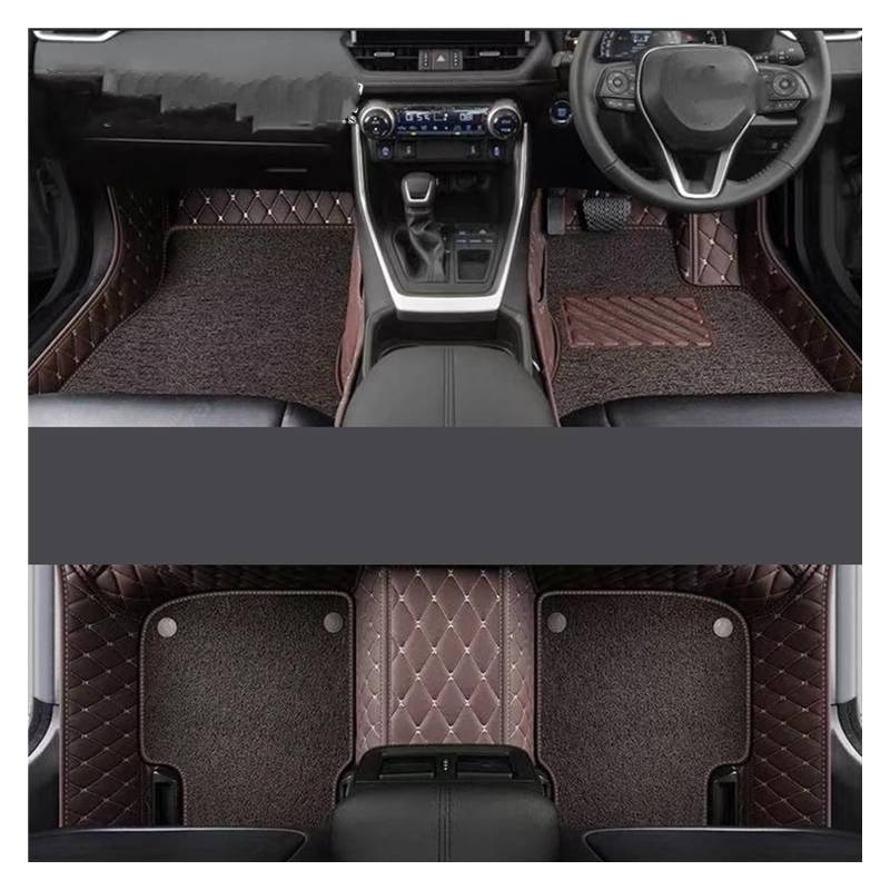Vorne Hinten Automatten Für T&oyota Für RAV4 2020 2021 2022 RHD Rechtslenker Leder Auto Fußmatten Teppich Innen Fuß Pads Nicht Slip Boden Matte(Double Layer Brown) von VPLPEREQAK