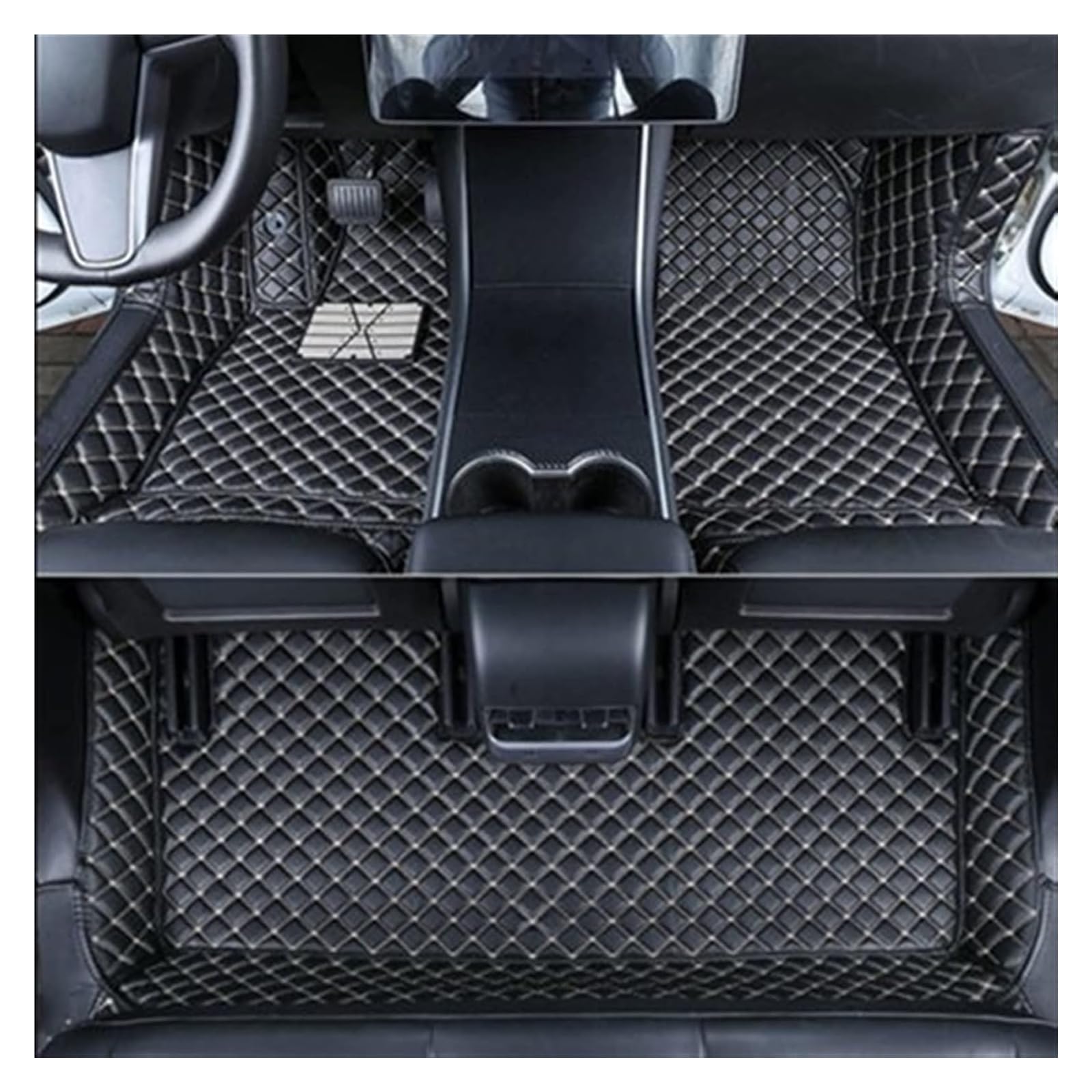 Vorne Hinten Automatten Für Tesla Für Modell 3 2019 2020 2021 Auto Fußmatten Doppel Schicht Leder Auto Fuß Pads Teppich Abdeckung Dekoration(Black and beige1) von VPLPEREQAK