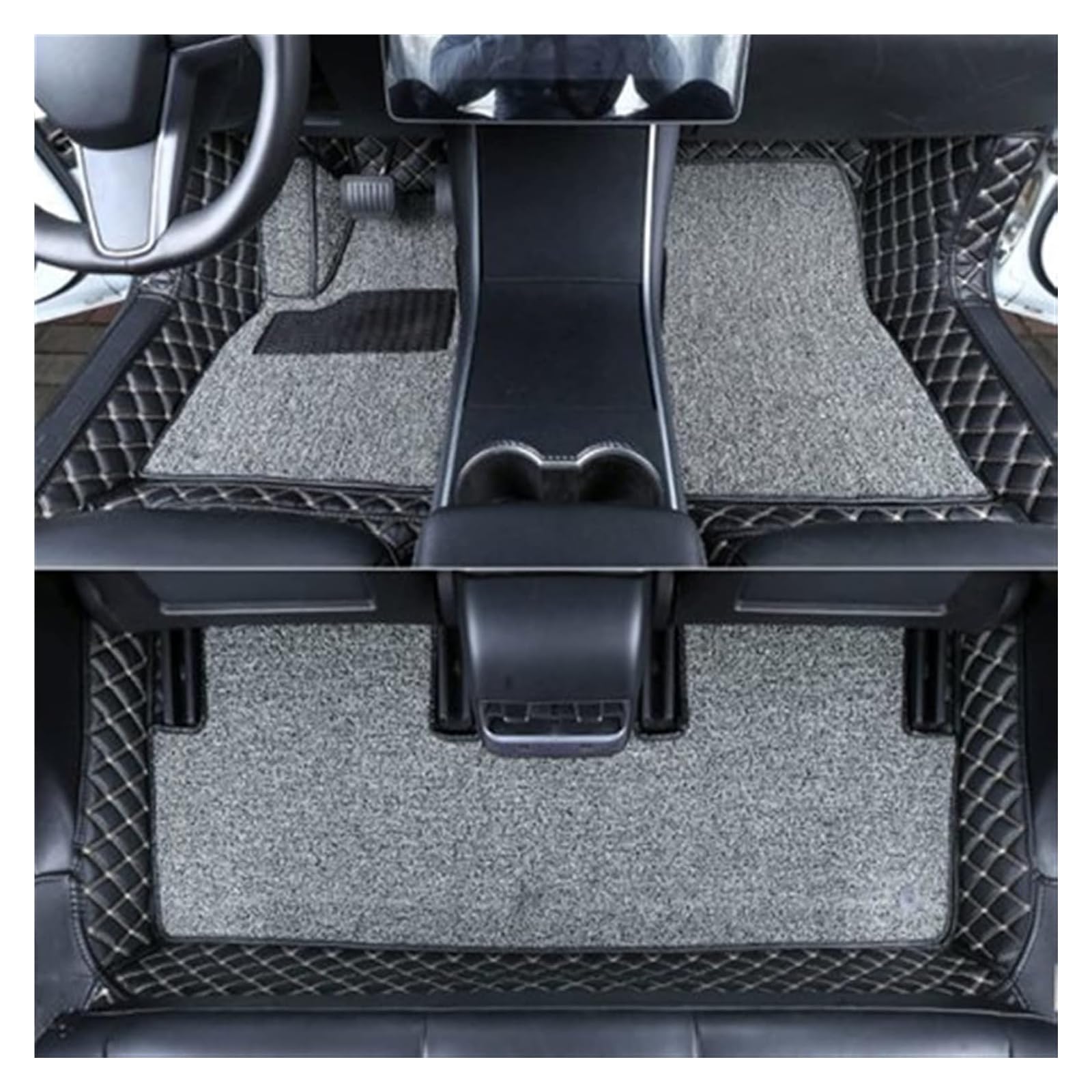 Vorne Hinten Automatten Für Tesla Für Modell 3 2019 2020 2021 Auto Fußmatten Doppel Schicht Leder Auto Fuß Pads Teppich Abdeckung Dekoration(Black and beige2) von VPLPEREQAK