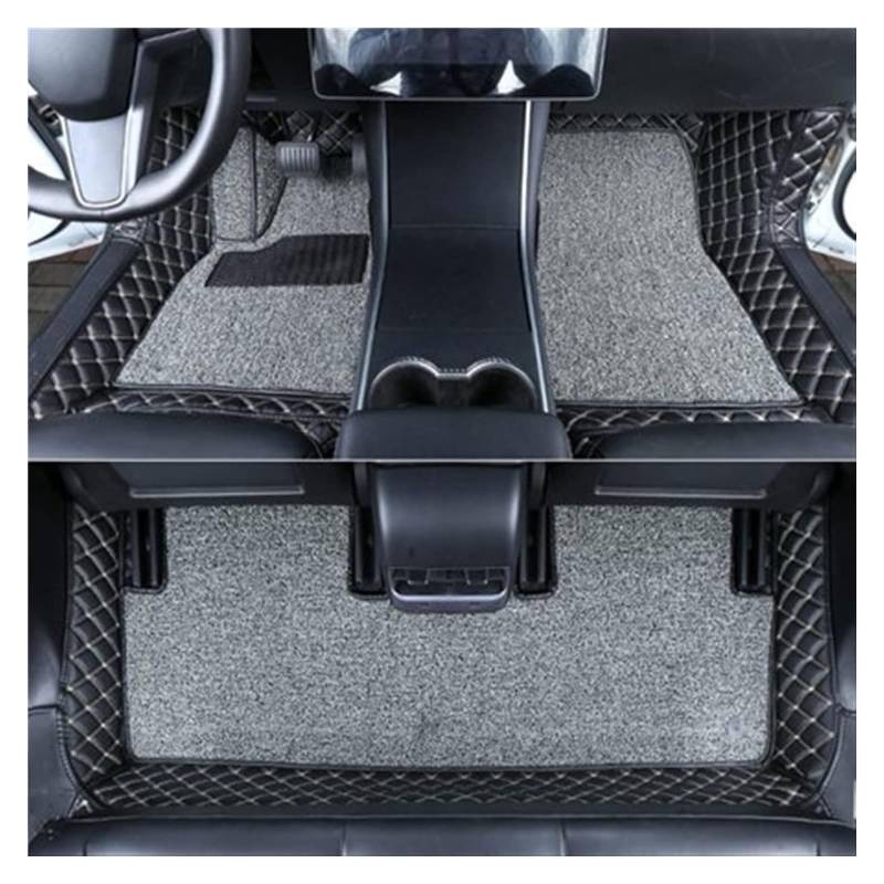Vorne Hinten Automatten Für Tesla Für Modell 3 2019 2020 2021 Auto Fußmatten Doppel Schicht Leder Auto Fuß Pads Teppich Abdeckung Dekoration(Black and beige2) von VPLPEREQAK