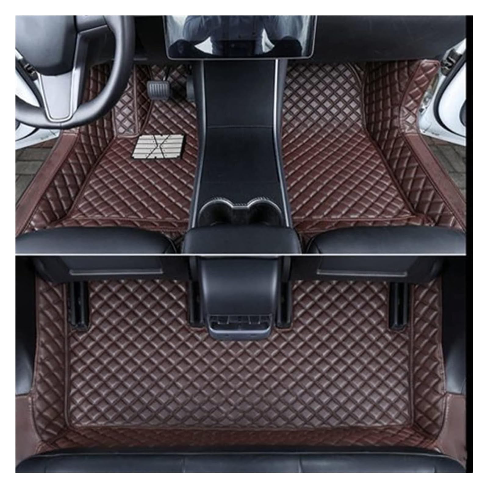 Vorne Hinten Automatten Für Tesla Für Modell 3 2019 2020 2021 Auto Fußmatten Doppel Schicht Leder Auto Fuß Pads Teppich Abdeckung Dekoration(Coffee1) von VPLPEREQAK