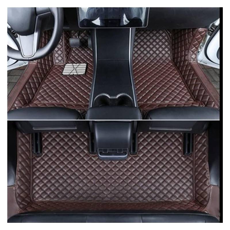 Vorne Hinten Automatten Für Tesla Für Modell 3 2019 2020 2021 Auto Fußmatten Doppel Schicht Leder Auto Fuß Pads Teppich Abdeckung Dekoration(Coffee1) von VPLPEREQAK