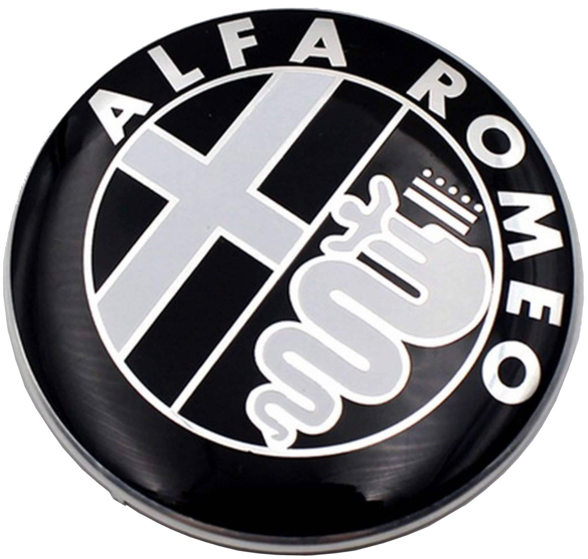 2 Emblem für Alfa Romeo Emblem, Schwarz, 74 mm, für Motorhaube vorne und hinten, Schwarz, 147 156 159 von VS